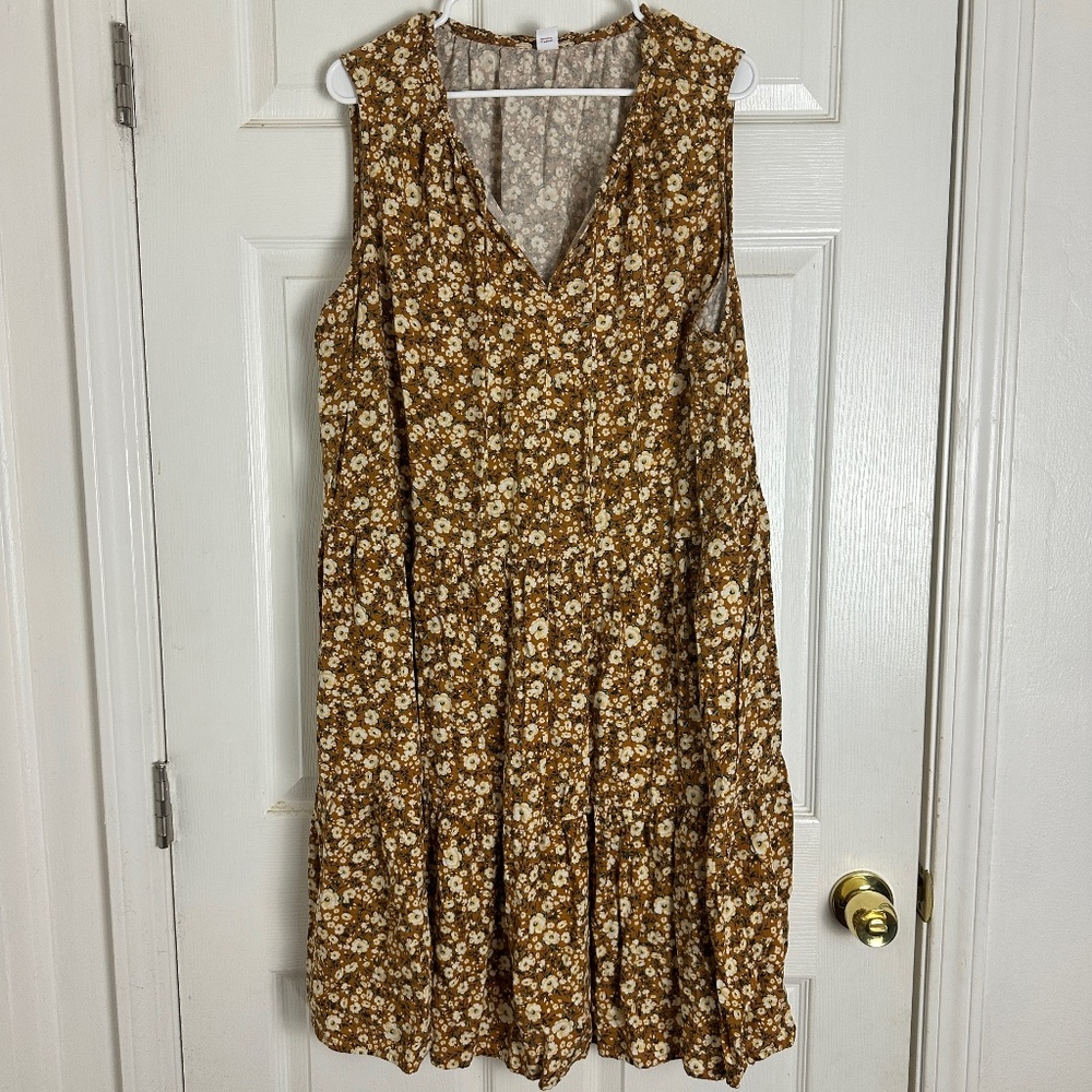 ! Old Navy Tan Floral Sleeveless Midi Dress Women Size 4X Summer Spring Vacation